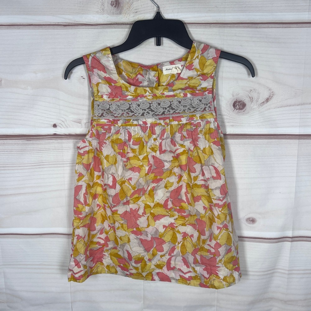 Meadow Rue Tank Top Women 4 Multicolor Floral Lace Trim Sleeveless Cotton Blouse